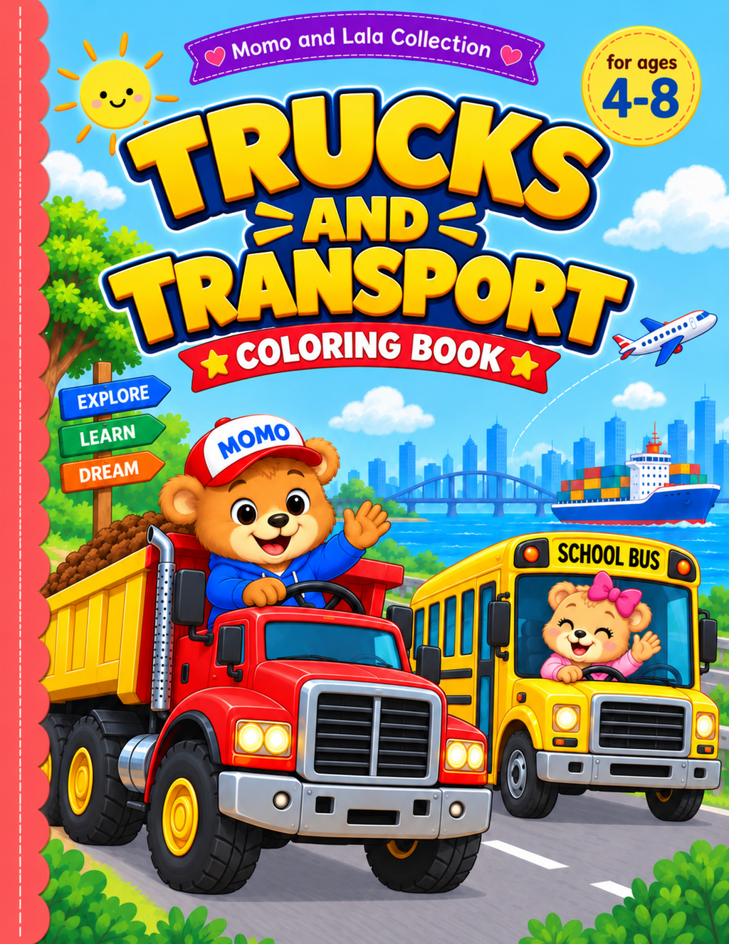 Trucks and Transport Coloring Book - Digital Coloring Book for 4-8 years