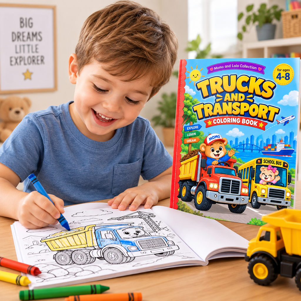 Trucks and Transport Coloring Book - Digital Coloring Book for 4-8 years
